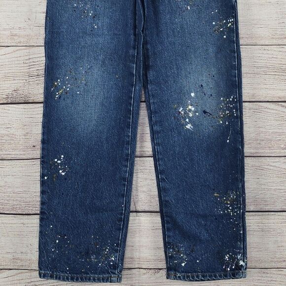 Zara Paint Splatter High Rise Cropped Painter Wide Leg Jeans Size 0 NWT - Picture 4 of 10
